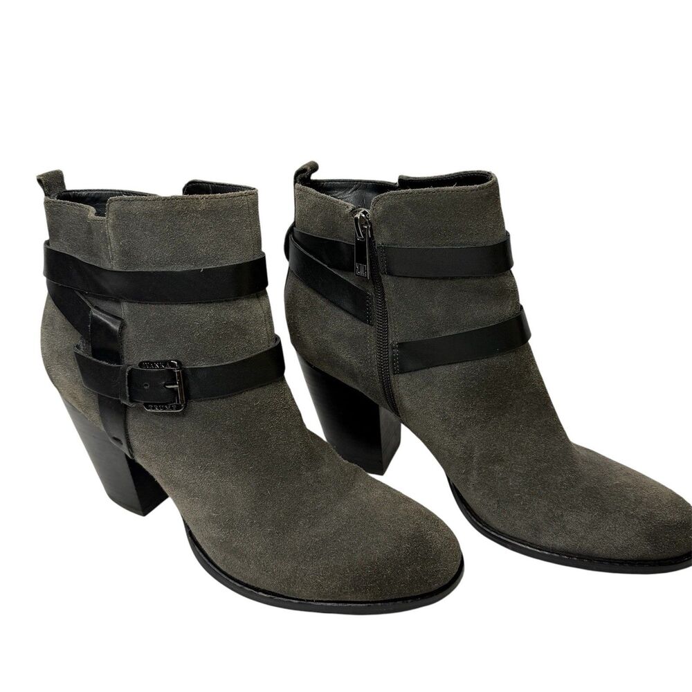 Ivanka Trump “Itfiloer” Ankle Boots Womens 10 Gray Suede Leather Zip Block Heel